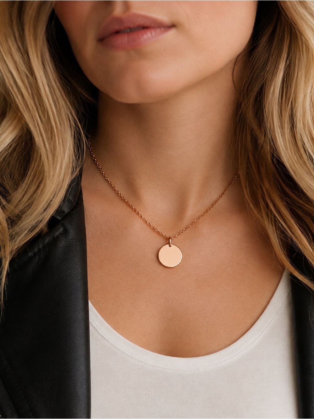 NWT Plunder Rose Gold Disc Pendant Necklace Engravable, minimalist